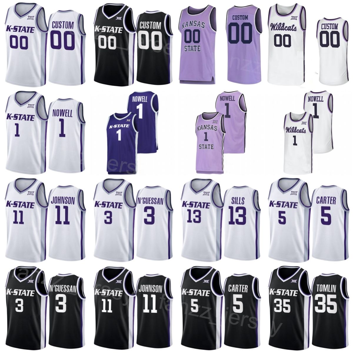 

CUSTOM Basketball College 11 Keyontae Johnson Jersey Kansas State Wildcats 1 Markquis Nowell 35 NaeQwan Tomlin 13 Desi Sills 3 David NGuessa, White