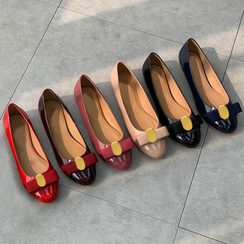 

Women Dress Shoes designer shoes spring autumn Bright paint leather Bow Mid heels Coarser heel leather Metal buckle lady Flat boat shoe Large size 34-41-42 With box, Nude[3cm]