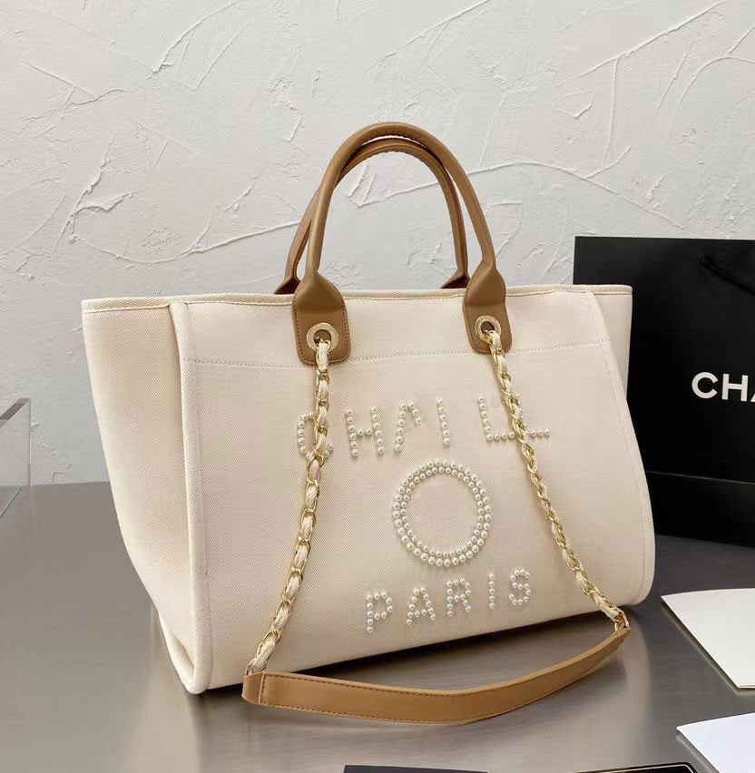 

Luxury Classic Women's Evening Bags Ch Brand Canvas Handbag Fashion Pearl Beach Hand Bag Designer Female Large Backpack Small Packs Portable Shopping Handbags Qp1f, Beige