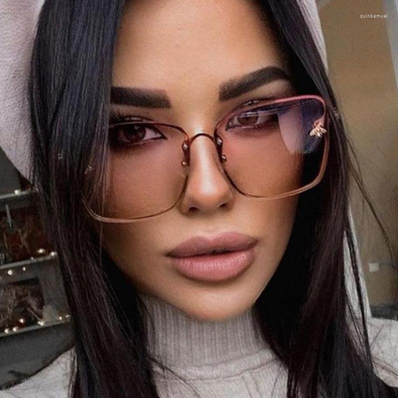 

Sunglasses Fashion Oversize Rimless Square Bee Women 2023 Men Brand Small Grey Sun Glasses Gradient Goggles Female UV400