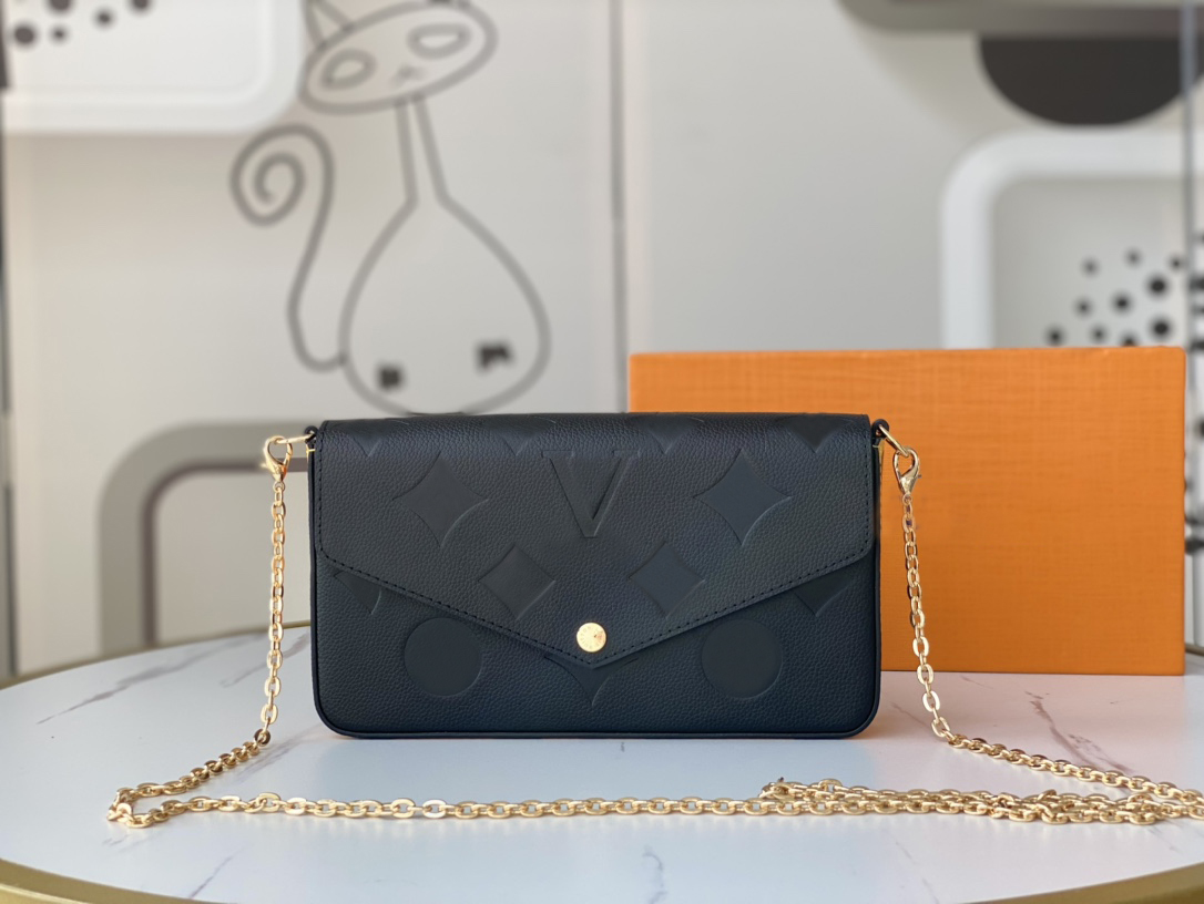 

Fashion designer women shoulder bags luxury Pochette Felicie handbags top-quality embossed flower letter chain crossbody original ladies Empreinte purses, 61276#embossed monogrames