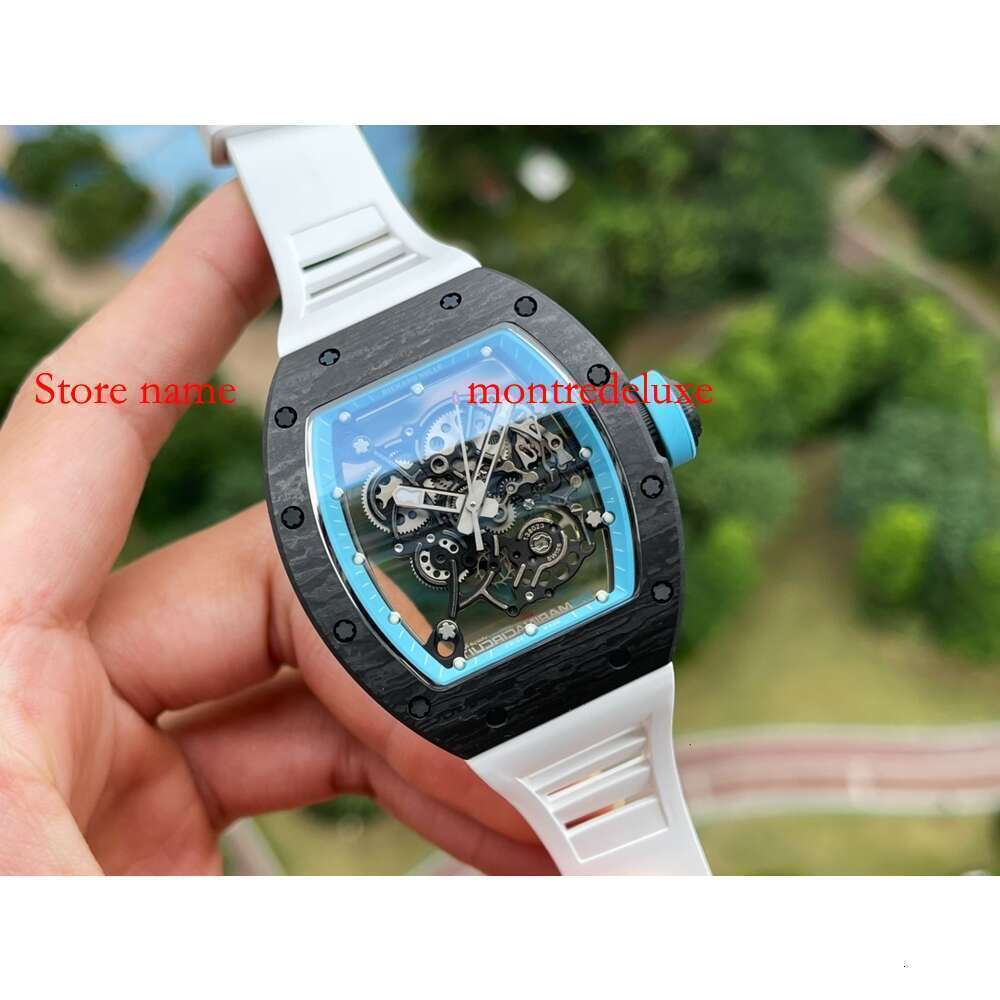 Luxury watch SUPERCLONE Flywheel Watch Richa Milles Montre-bracelet Rm055 Céramique blanche Automatique Mécanique Transparent Montre en fibre de carbone montres de luxe