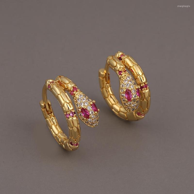 

Hoop Earrings Fashion Mini Snake Shaped Unique Design Red Zircon Temperament Earring For Women Korea Fine Jewelry Female Gifts