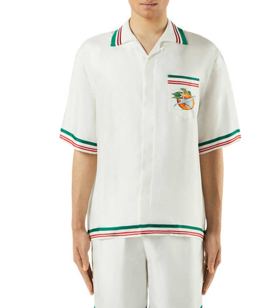 

Casablanca Designer Shirt 2023ss White Orange Print Couple White Twill Silk Shirt Casablanc, Only shorts