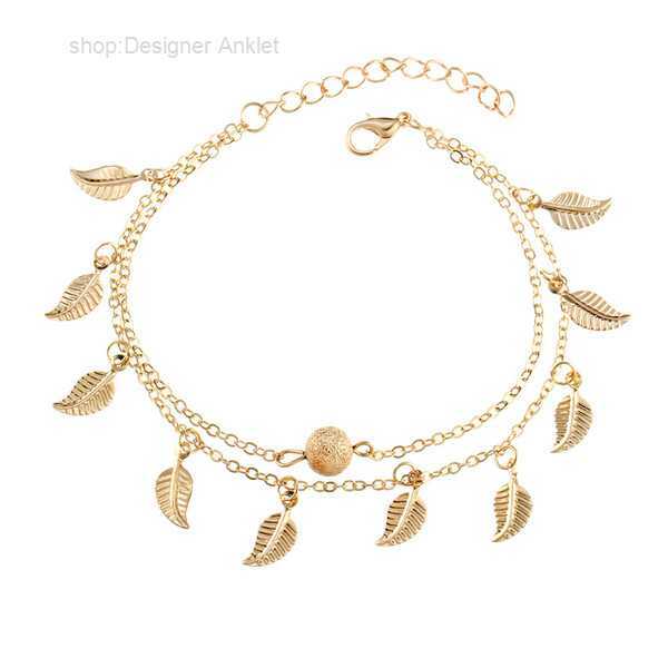 

Anklets Silver Gold Double Layer Tassel Leaf Anklet Chain Bracelets Summer Beach Foot Chains Fashion Jewelry for Women Will and Sandy 1 CP0L