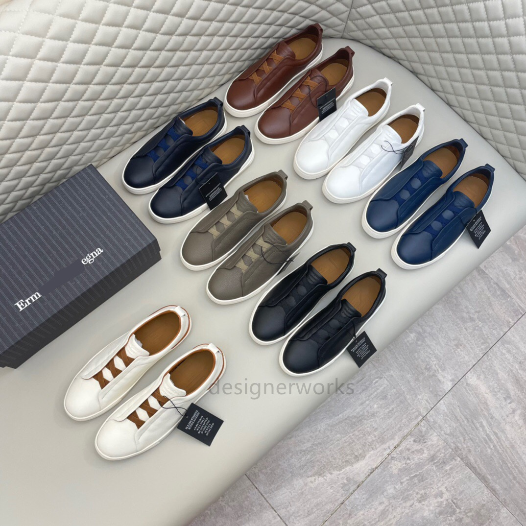 

designer high-quality Cowhide Triple Stitch Sneakers Ermenegildos Zegnas Shoes Triple-crossed Elastics Men Skateboard Walking Lifestyle Footwear EU38-45 With box