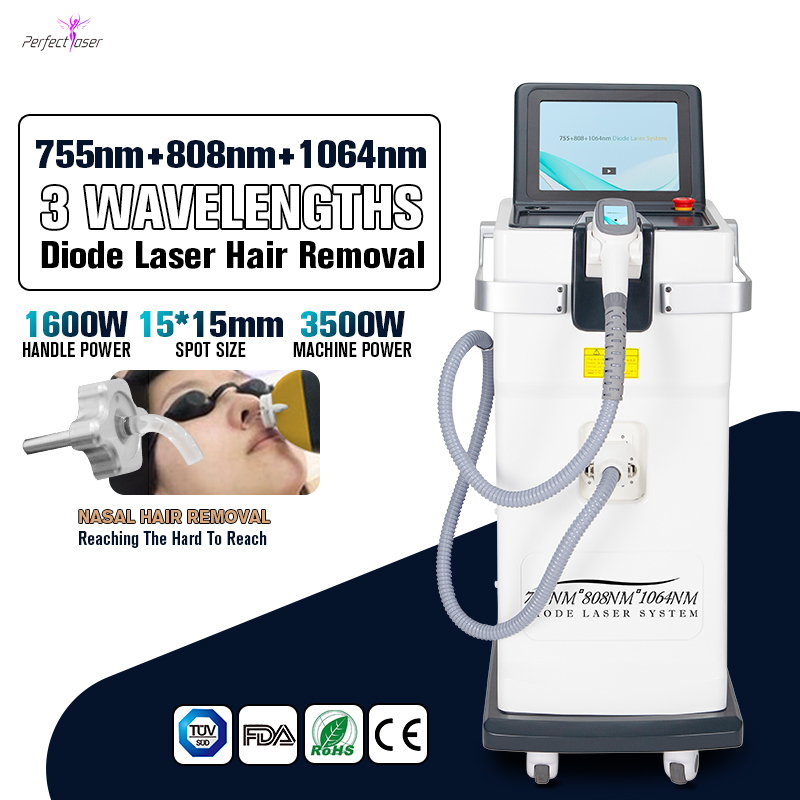 

3 wavelength laser hair removal machine 755nm 808nm 1064nm eliminate hairs diode lasers 1600W