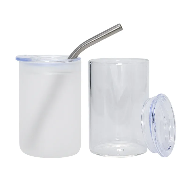 3oz mini Sublimation Straight Glass Cans Shot Glasses Tumblers Water Bottle With Lid And Straw Drinking Glasses
