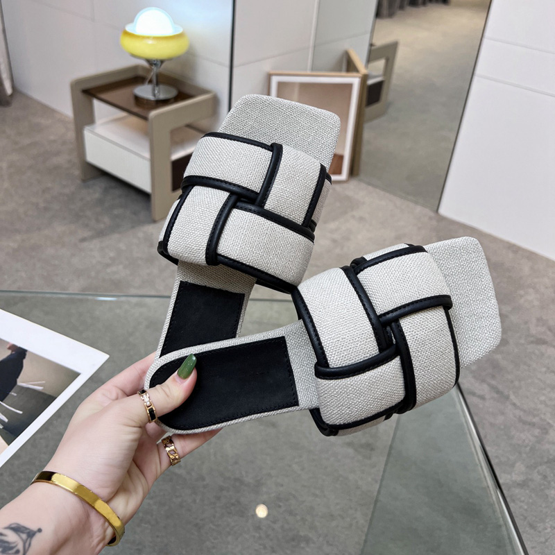 

Black Intreccio Leather Flat Male Slippers Flats Sandals Ladies Flip Flops For Women Shoes Classic Cross Belt Slide Beach Slipper Sandal Summer Fashion Casual