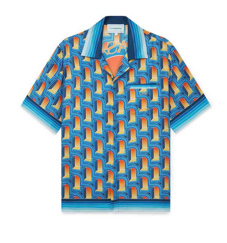 

Casablanca Designer Shirt 23 Dream Gate Unisex White Twill Silk Short Sleeve Shirt Casablanc, Blue2