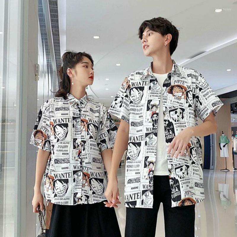 

Men's T Shirts Anime One Piece Print Shirt Button Up Clothing Men Women Summer Tshirt Japanese Harajuku Luffy Clothes Tee Top, White