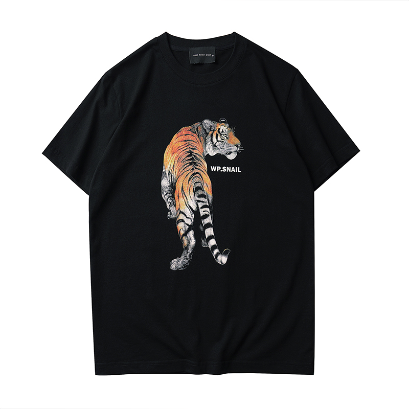 

23ss Italy Summer Men Cotton Tee Tiger Print t shirt Vintage Fashion Streetwear Casual Unisex Tshirt KN36, White