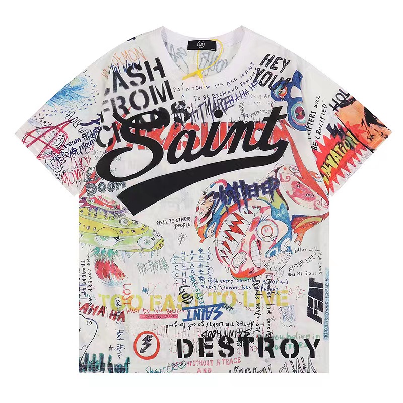 

Men' T shirts spring/summer 2022 Saint Michael Murakami Co Branded Japanese Graffiti Comics Short Sleeve T shirt ZNV9, White6