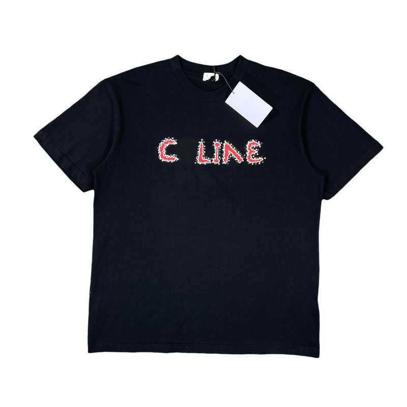 

designer's new men's women's short sleeved sportswear set High Edition 2023 Summer New Luxury Red Print European Diamond Decorative and Unisex Short Sleeve T-Shirt, Black