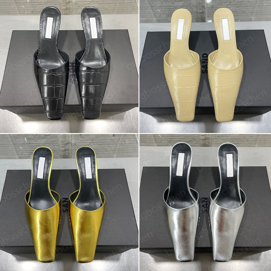 

Designer slippers ladies sandals jil fashion square toe mullet dress shoes 2023 summer lazy one stirrup leather outdoor office casual party wedding lefse 35-40, Black