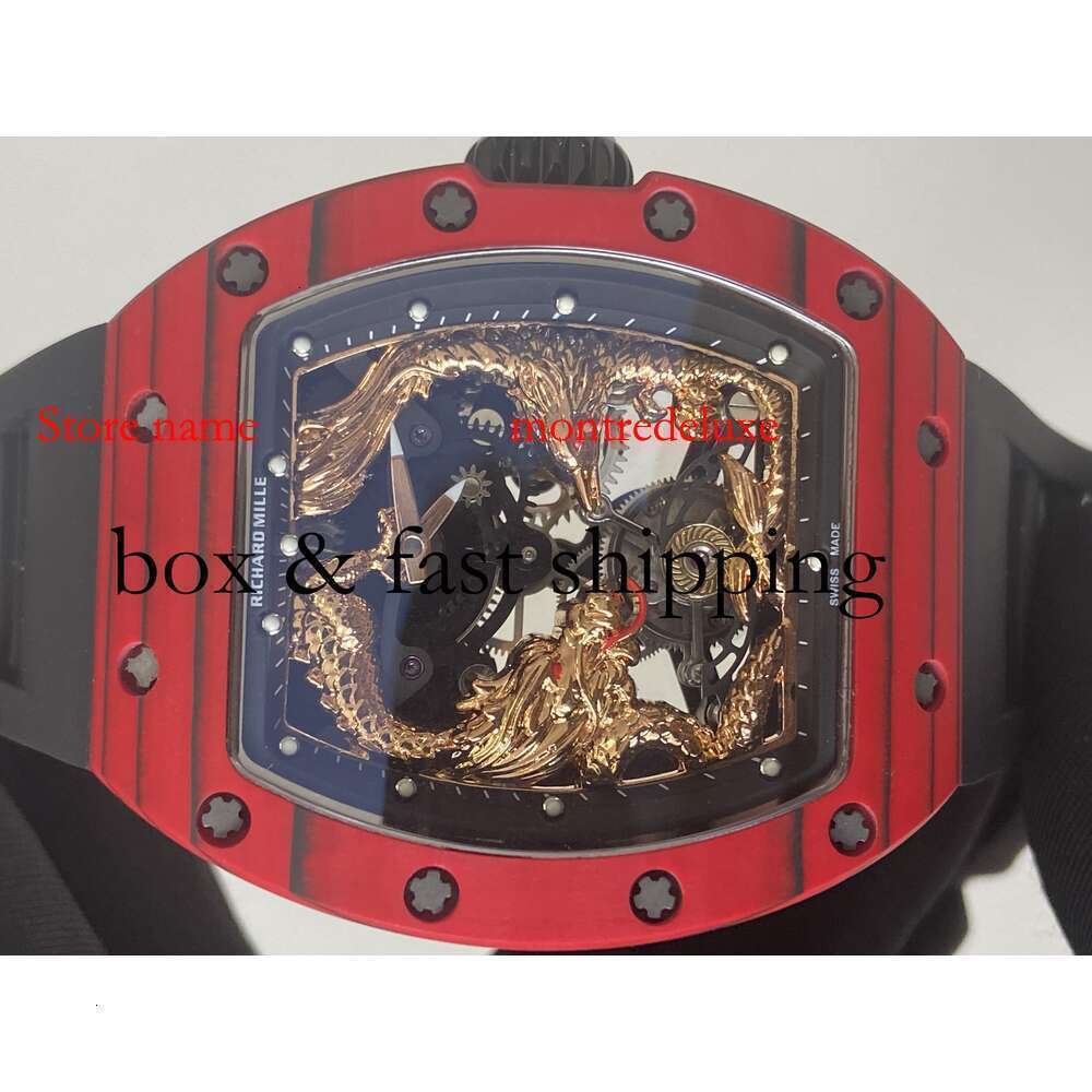 Ontwerp Rm57 Tourbillon Mannelijke Draak En Phoenix SUPERCLONE Koolstofvezel Horloge Automatisch Nieuwe Rm57-01 Horloges Licht Horloge909 Montres de luxe