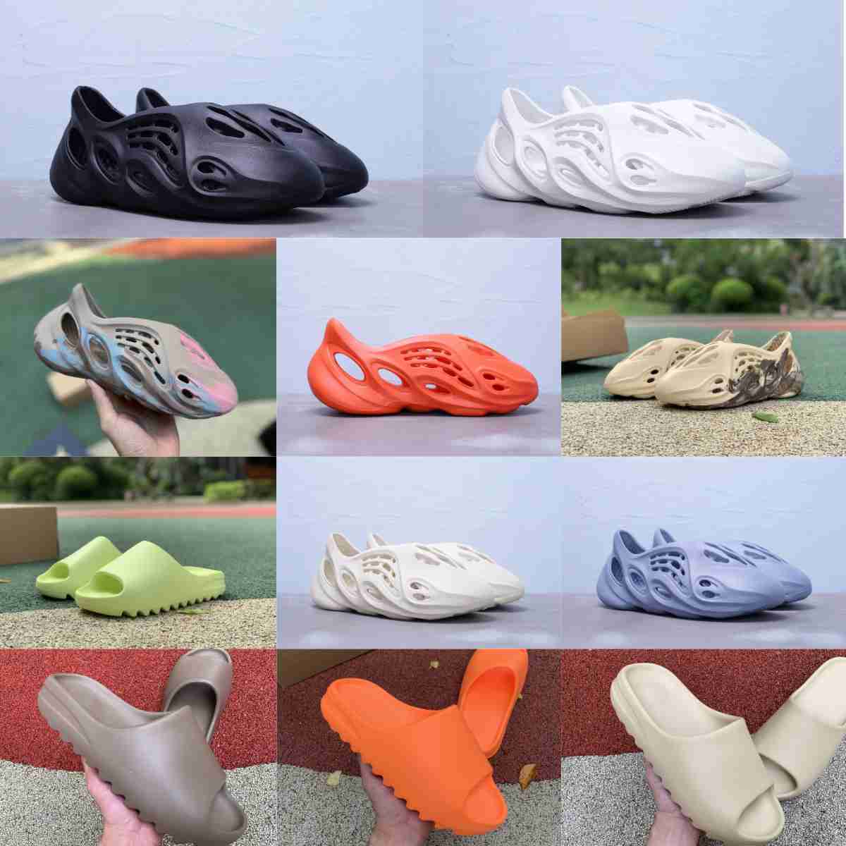 

Sandals 2023 New Box Foam Runner Slipper Sandalsneakers Shoes Men Women Resin Desert Sand Bone Triple Enflame Orange Black Soot Earth Brown Fashion Running Slides, Ask the seller about some sizes