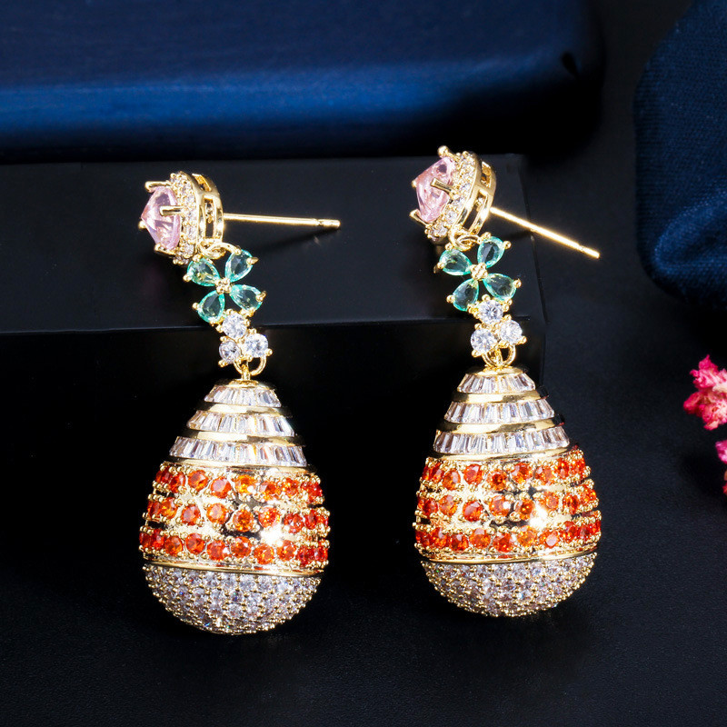 

Charm Noble Diamond Earring Designer for Woman Party Colorful AAA Cubic Zirconia South American Copper Long Dangle Womens 18K Gold Earrings Fashion Jewelry Gift