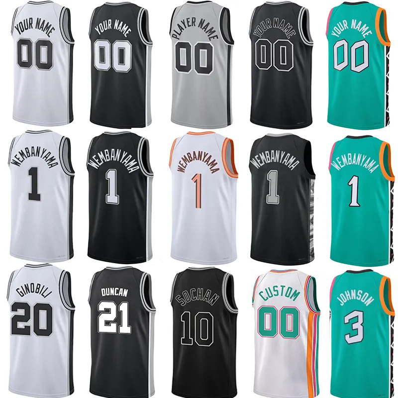 1 Victor Wembanyama San Anton Spur Basketball Jerseys Keldon Johnson Jeremy Sochan Devin Vassell Tre Jones Zach Collins Manu Ginobili Jersey City-image-919599384