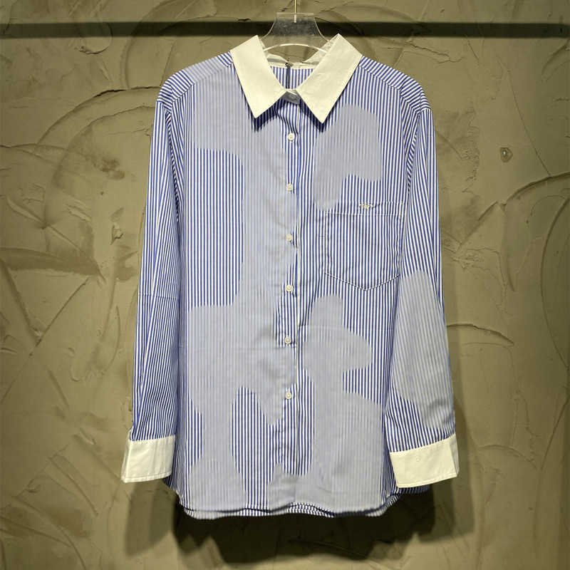 

designer' new men' women' short sleeved sportswear set High Edition 2023 Early Spring New Luxury Embroidery Small and Vertical Stripe Long Sleeve Thin Shirt