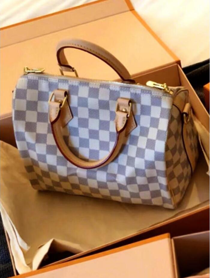 

High quality Pillow bag oxidize cowhide speedy 30cm Hot Sell Fashion bag women bag Shoulder Bags Lady Totes handbags bags 3 colors wallet purse 2365, Khaki ɡrɪd/