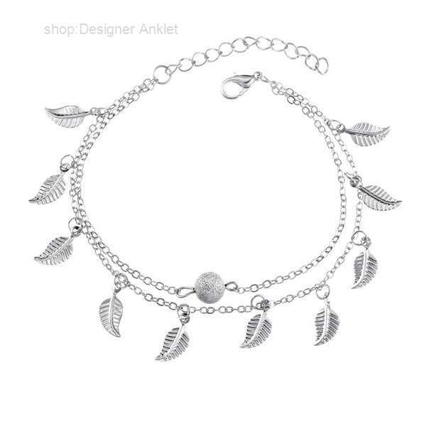 

Anklets Silver Gold Double Layer Tassel Leaf Anklet Chain Bracelets Summer Beach Foot Chains Fashion Jewelry for Women Will and Sandy 2 7PHV
