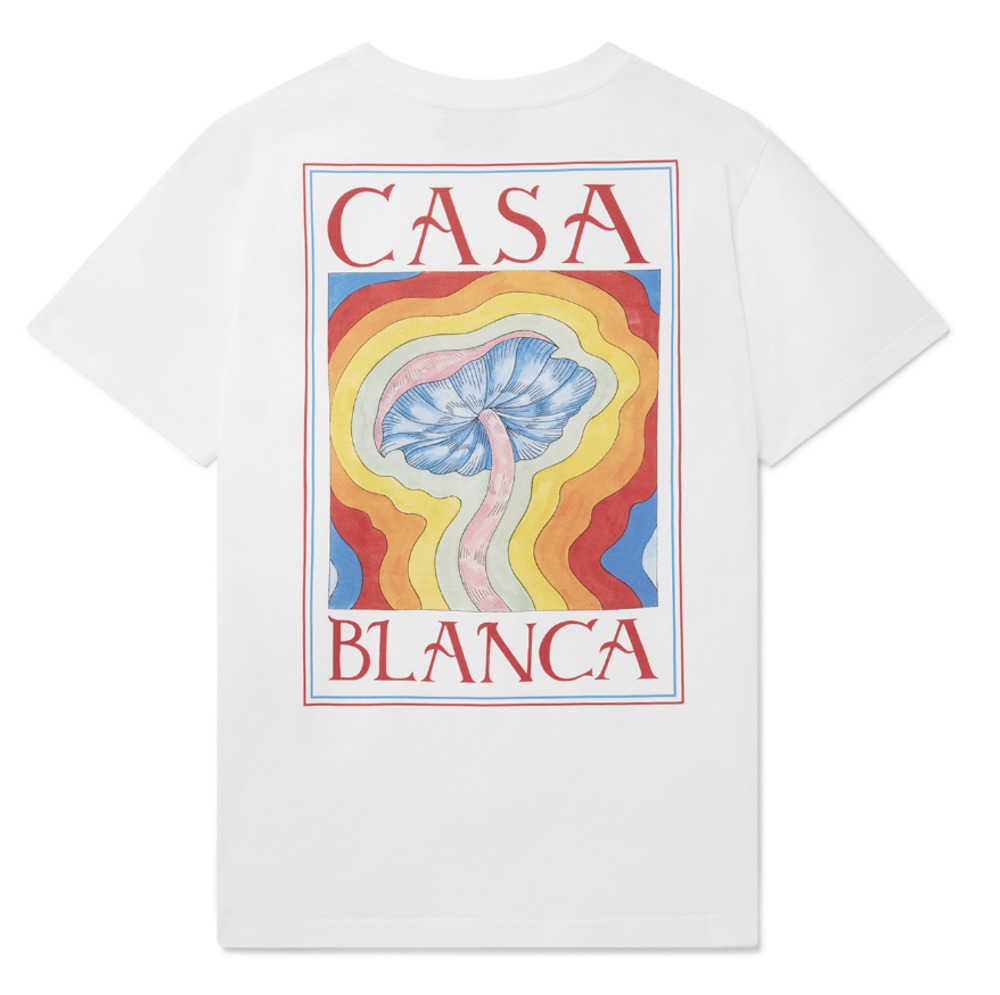 

Casablanca Designer Tshirt 23ss Rainbow Mushroom Unisex Tees Hawaiian Short Sleeve T-shirt Casablanc, White2