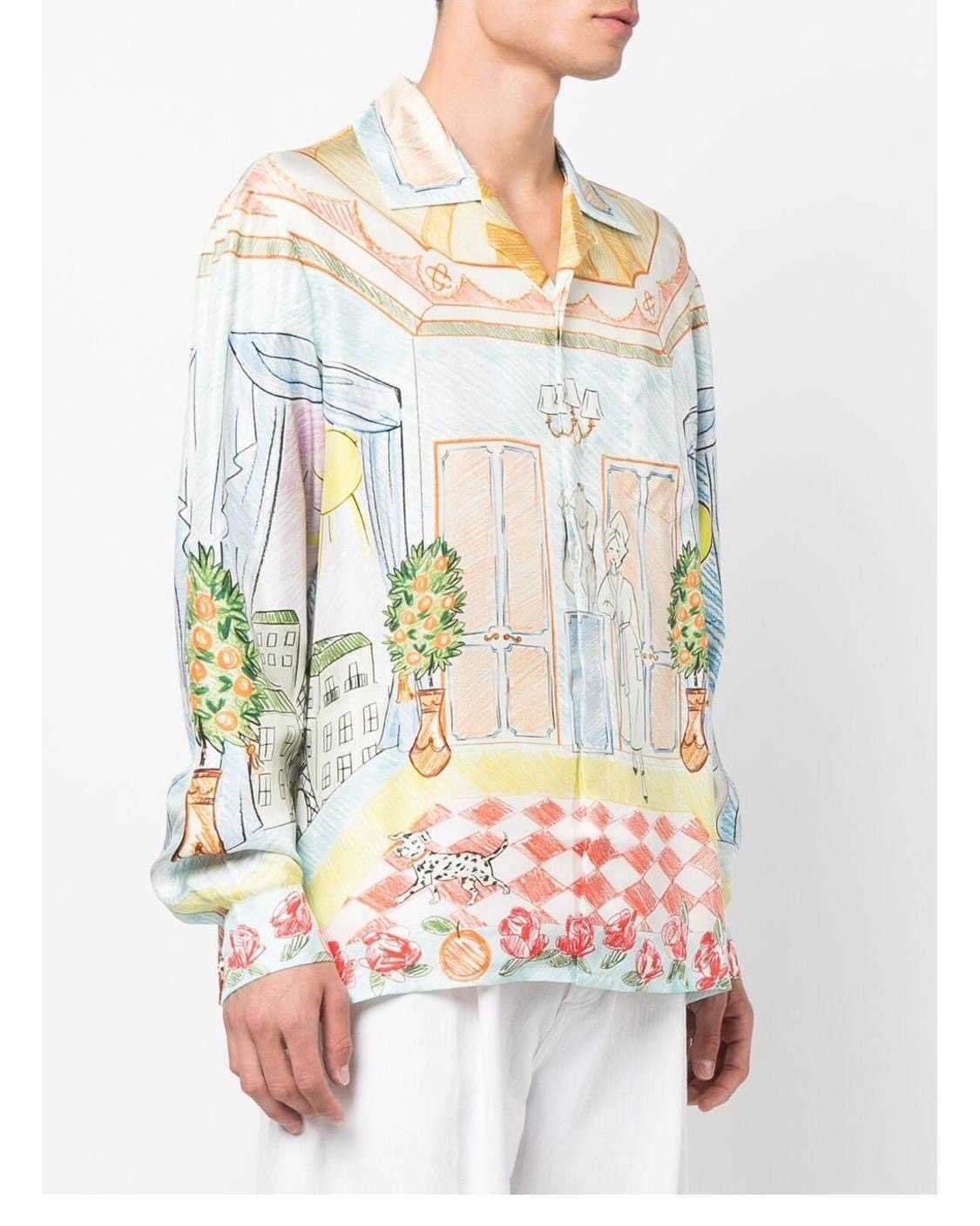 

Casablanca Designer Shirt Handdrawn Sculpture Girl Printed Single Breasted Men's Long Sleeve Women's Shirts Loose Casual Shirt Fashion Casablanc, As shown in figure