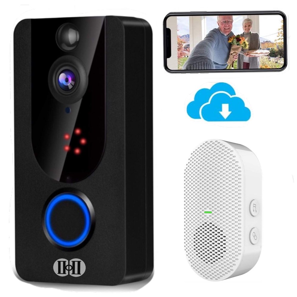 

Smart Wi-Fi Video Doorbell with Chime, Wireless Doorbell Camera 1080P with Cloud Service, IP65 Waterproof, 2-Way Audio, Clear Night Vision,