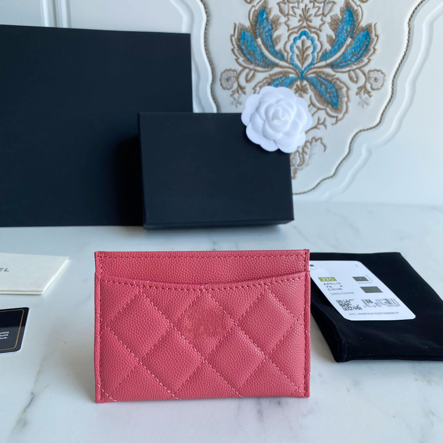 

Men's and women's general designer small sweet classic really pickup package caviar leather sheepskin ling, double card bag men and women general card holder, Red