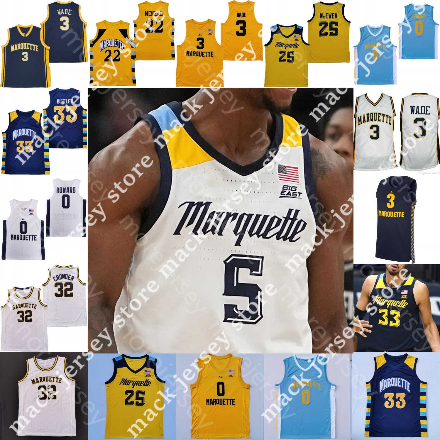 

Marquette Golden Eagles Basketball Jersey NCAA College Kam Jones Prosper Oso Ighodaro Tyler Kolek David Joplin Stevie Mitchell Butler Crowder Wade Howard, Navy iii