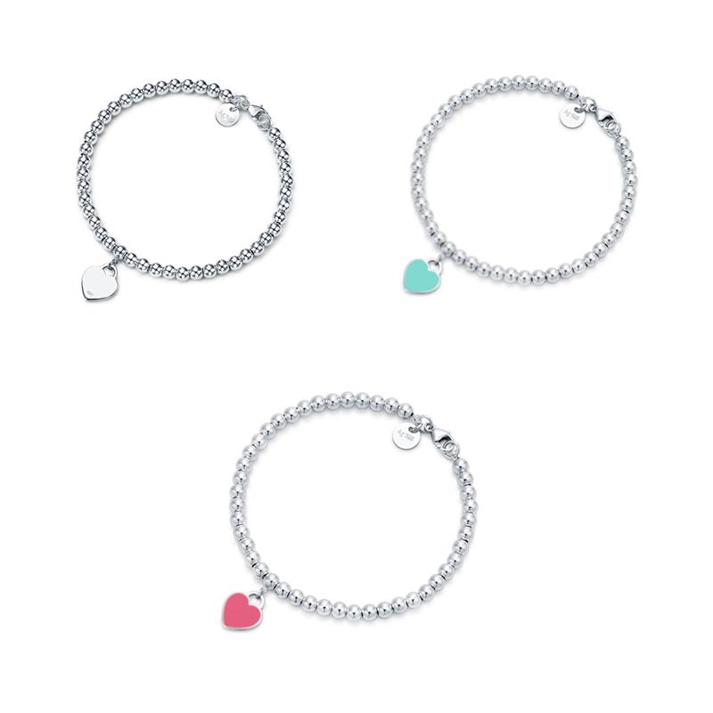 

New Luxury Classic Heart Pendant Bracelet 20CM Original Logo 4mm Beads women's Bracelet Jewelry Gifts Outlet