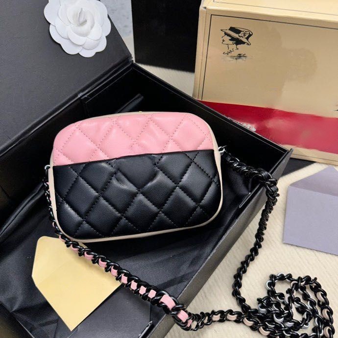 

Fashion Designer Handbag crossbody bag Leather Shoulder Bags Luxury Purse MINI CAMERA CASE Quilted Patchwork Two-tone Chain Cross Body Diamond Lattice Women Bag, Split 17cm