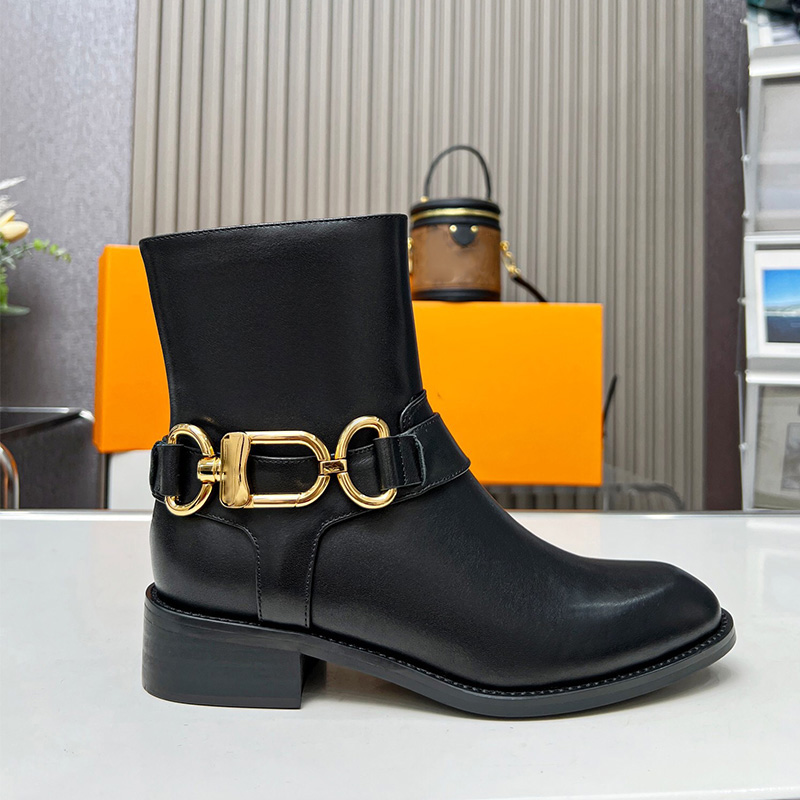 Designer Booties Women Black Leather Westside Flat Ankle Boot Shoes 35-42-image-919460632