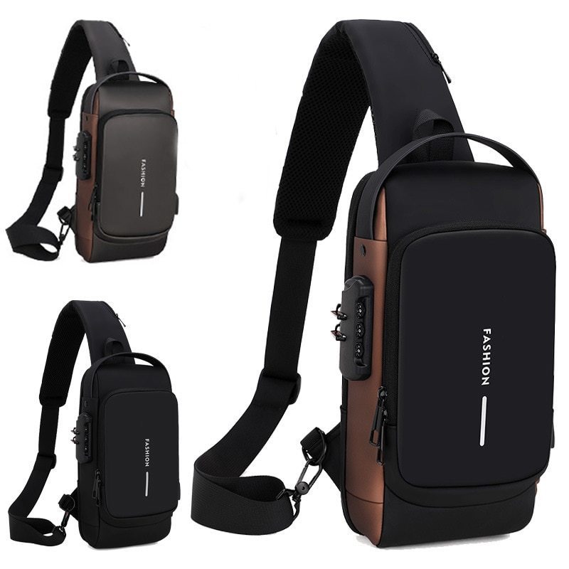 

Waist Bags Men's Multifunction Anti-theft USB Shoulder Bag Man Crossbody Cross Body Travel Sling Chest Bags Pack Messenger Pack For Male 230408, Gray and brown