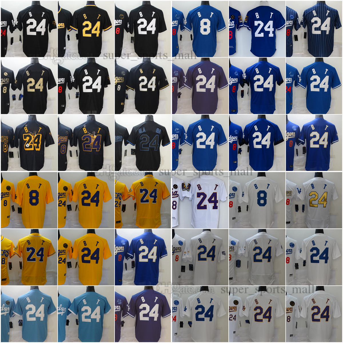 

New Baseball Jersey 8# 24# Dodgers City White Green Blue Stitched Jerseys Men Women Youth Size --XXXL, As picture
