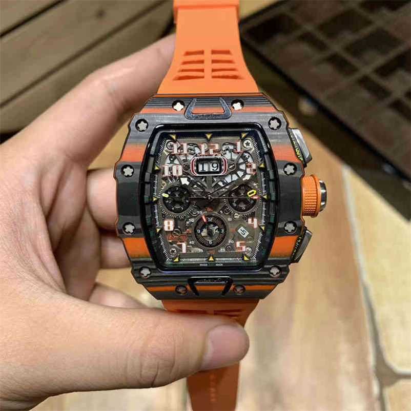 

New Chronograph mechanical wrist watches rm11-03 Designer Luxury mens Mechanics Leisure Rm11-03 Automatic Machine Orange Carbon Fiber High-quality, Black