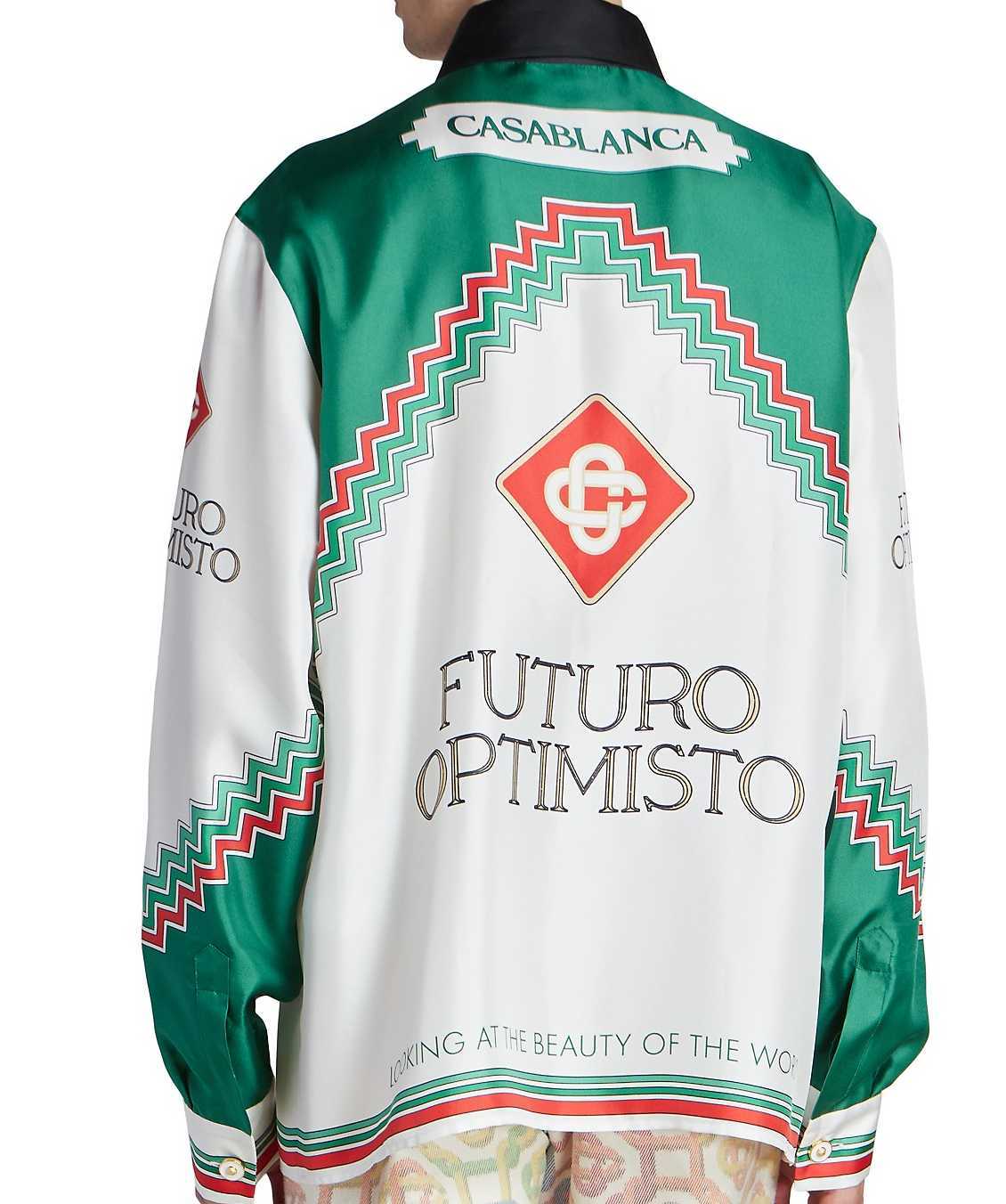 

Casablanca Designer Shirt 23ss White and Green Split Picture for Male and Female White Twill Silk Long-sleeved Shirt Casablanc, White2