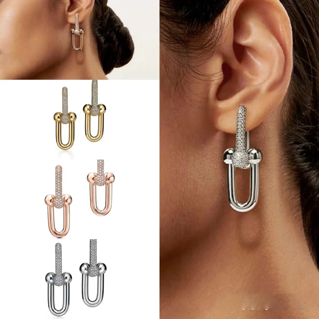 

big 18k gold Chain dangle earrings for women sterling silver trendy girls Long Earring Luxury Brand Women Wedding Party Lover gifts Engagement Hoop Earrings goddess