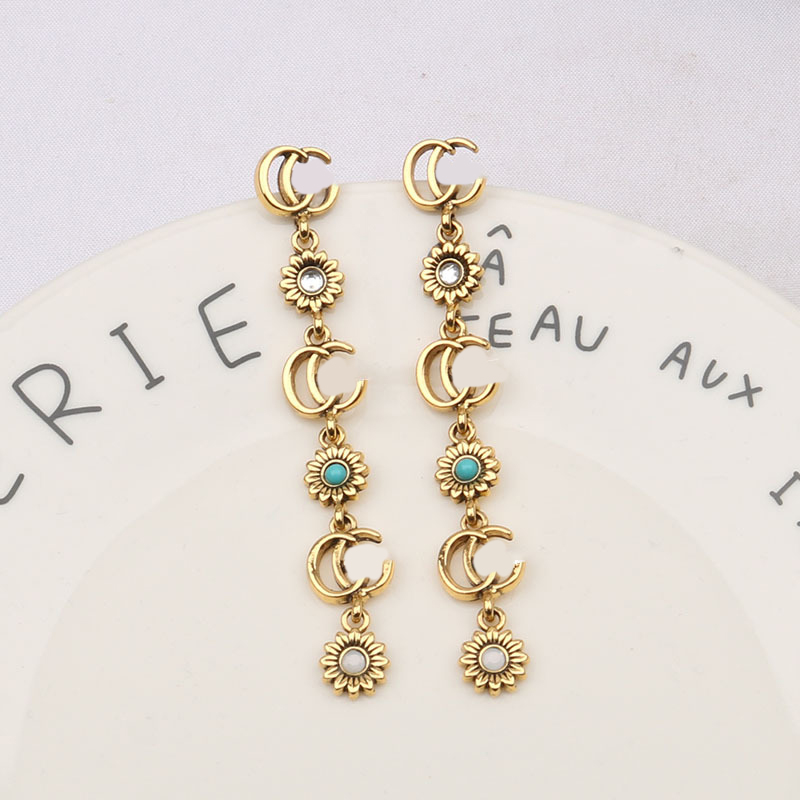 Designer Luxury 18K Gold Plated Stud Earring for Elegant Women Double Letter Designers SunFlower Long Pendant Jewelry Wedding Party Gift High Qua-image-998877718