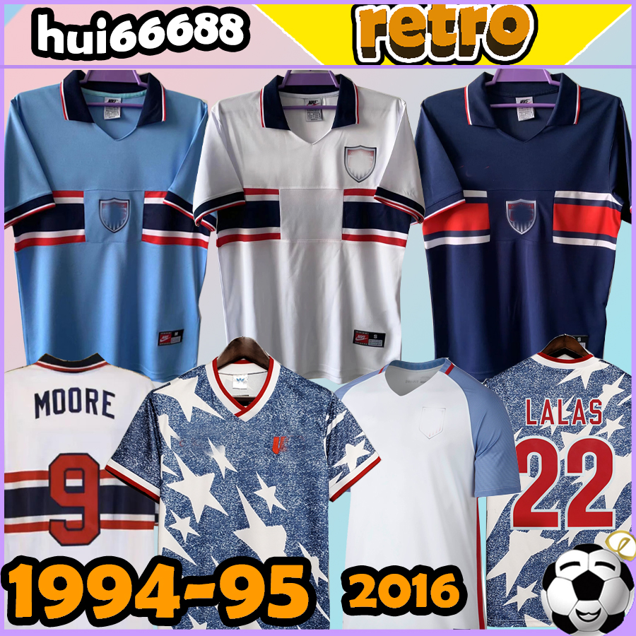 

Retro US 1994 1995 LALAS soccer jerseys United HARKES RAMOS States WEGERLE BALBOA Reyna JONES 94 95 16 MOORE LALAS WEGELE STEWART MOORE football shirt, 2016 home