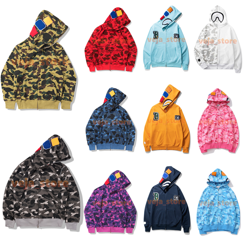 

Mens Designer Hoodie Full Zip Shark Hoodies for Woman Black Camouflage Jacket Blue Hoody Hooded Sweatshirt Man Womens Sweater Long Sleeve Cardigan Asian Size M-2XL, #09