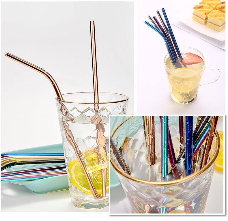 

Stainless Steel Drinking Straws 6*0.5*215mm Reusable Rainbow Gold Metal Straight Bend Straws Drink Tea Bar Drinking Straws 1000pcs