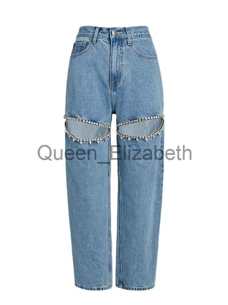 Women's Jeans Rhinestones Embroidered Flares Jeans For Women High Waist Patchwork Button Hollow Out Summer Wide Leg Pants Female Fashion New-image-919367869