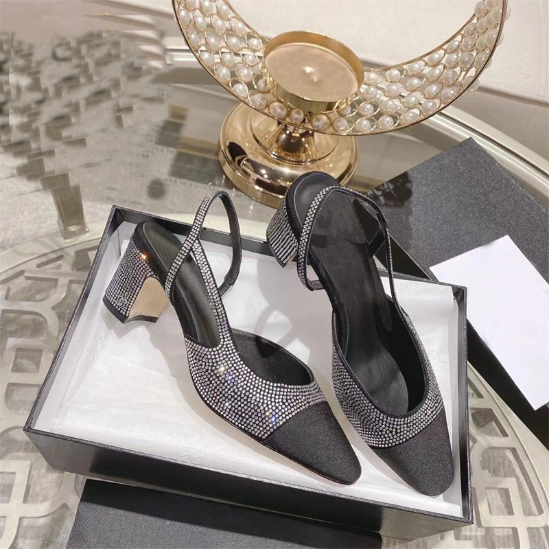 

Designer women's Sandals Fashion leather high heels women's slippers sexy chunky heels banquet shoes Workplace formal shoes heel height 6CM with box