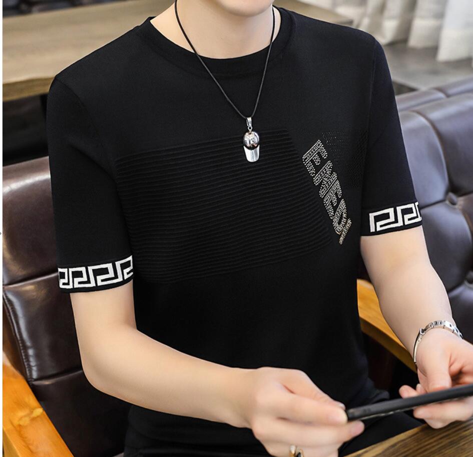 

Men's T-Shirts European Station Trend Short Sleeve Sweater Men's 2022 Spring/Summer High end Embroidery Knitwear Men's Casual Bottom Shirt, W8