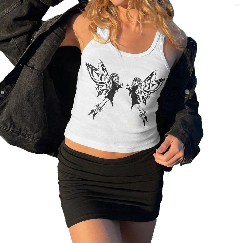 

Women's Tanks Women Crop Tank Tops Summer Casual Elf Print U-neck Sleeveless T-shirt For Streetwear Club Wear