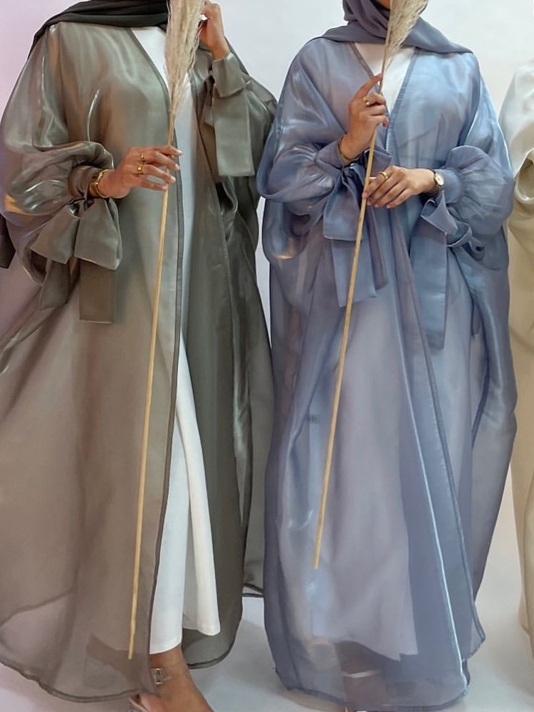 

Ethnic Clothing Summer Eid Djellaba Abaya Dubai Shiny Soft Puff Sleeves Muslim Dress Silky Turkey Islam s WY800 230410