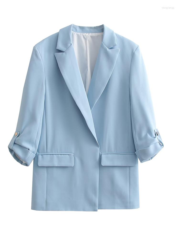 

Women' Suits YENKYE Women Fashion Roll-up Sleeve Office Wear Casual Blazer Coat Vintage Flap Pockets Female Chic Outerwear, Picture shown