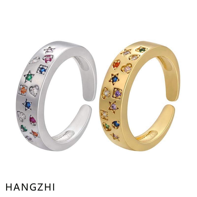 

Cluster Rings HZ 2023 INES Color Star Heart Drop Zircon Inlaid Open Adjustable Finger For Women Girls Party Fashion Summer Jewelry